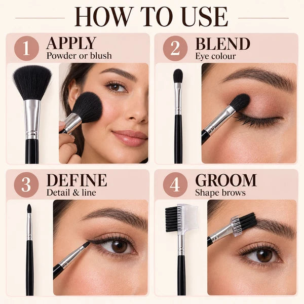 Mini Makeup Brush Set For Face Eye Brow And Lip Makeup With Compact Tools (5 Pc)