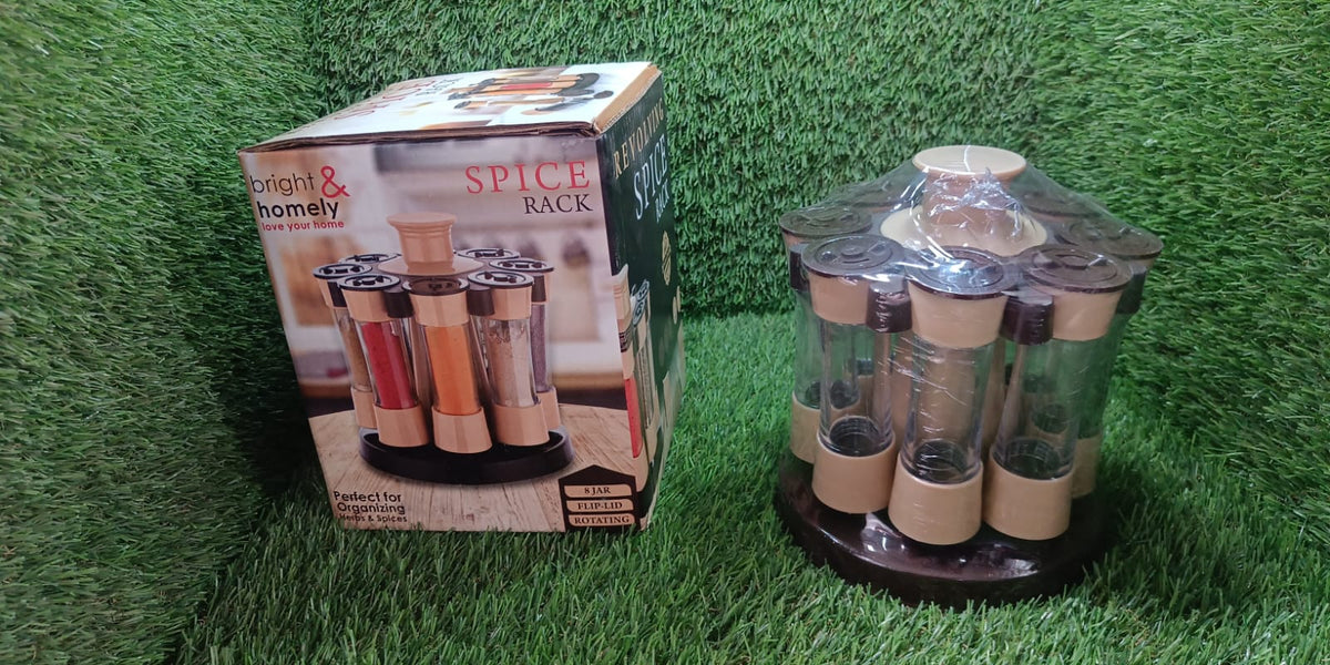 5986 360 Revolving Spice Rack For Kitchen And Dining Table 8 Spice Jars With 120 Ml Condiment Set Herb Seasoning Organizer