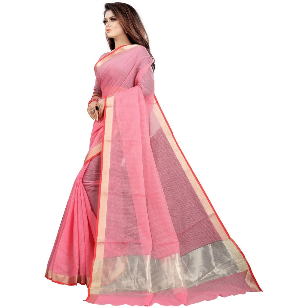 Women's Cotton Silk Checkered Saree With Unstitched Blouse 5.5Mtr (Pink)