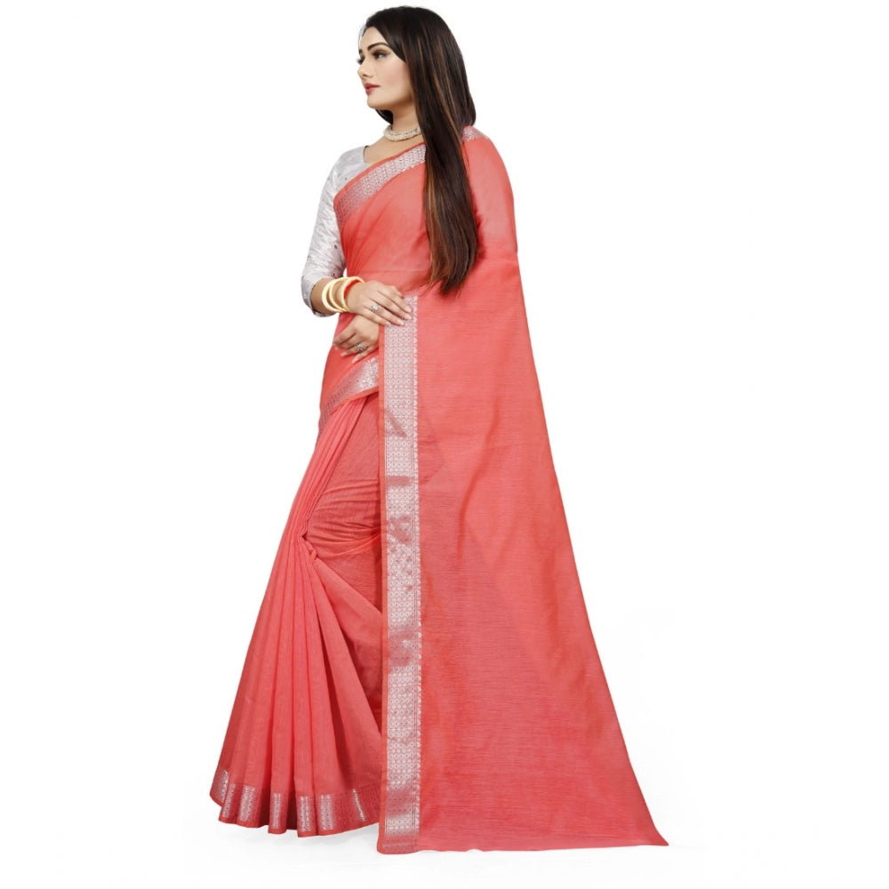 Women's Cotton Silk Self Design Saree With Unstitched Blouse 5.5Mtr (Orange)