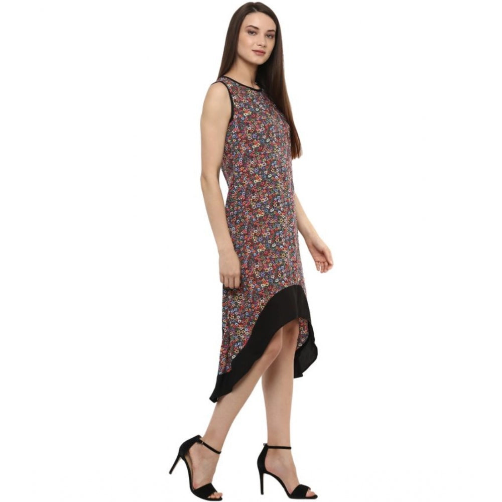 Women's Polyester Printed Sleeveless Knee-Length Dress (Multicolor)