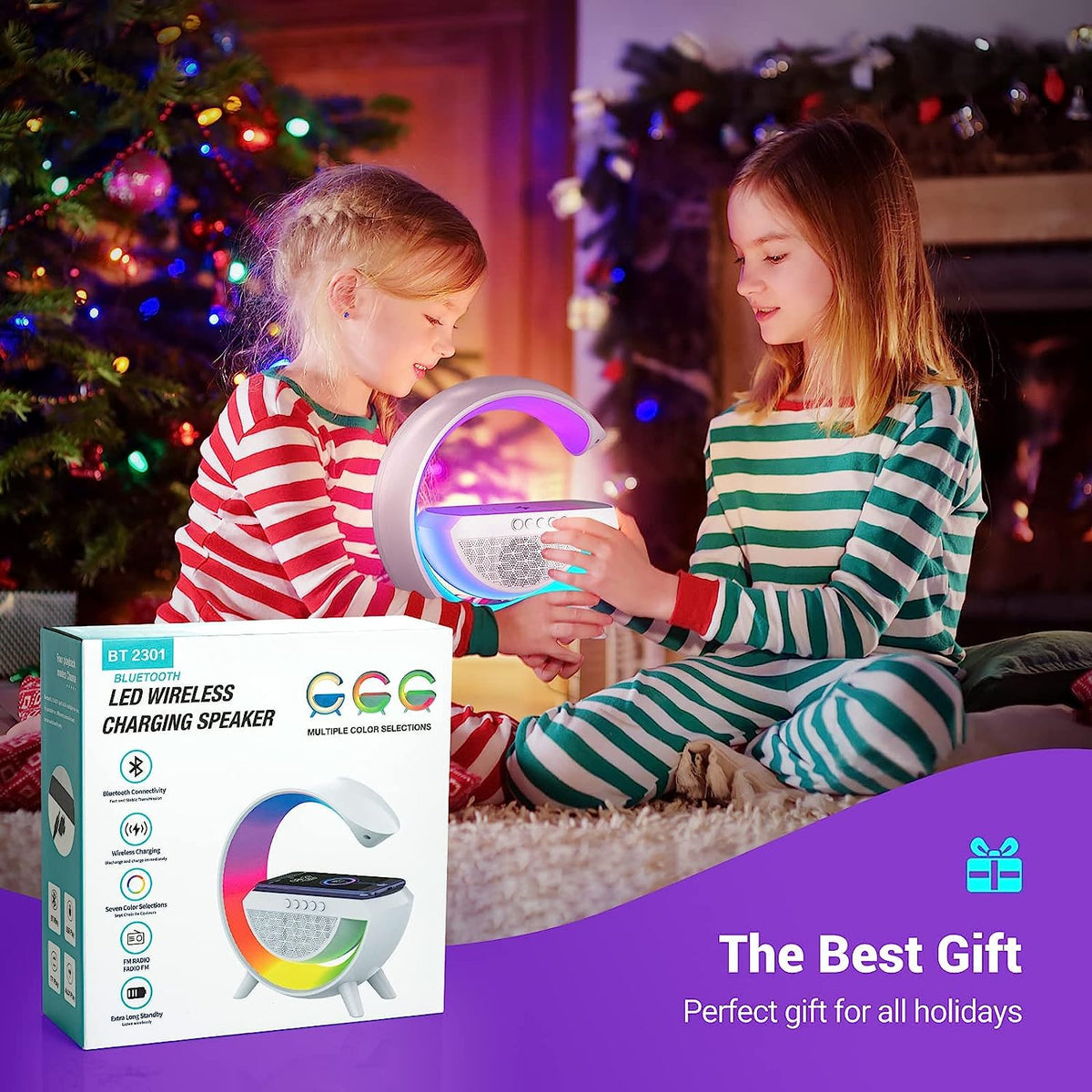 1393 3-in-1 Multi-function Led Night Lamp With Bluetooth Speaker Wireless Charging For Bedroom For Music Party And Mood Lighting - Perfect Gift For All Occasions