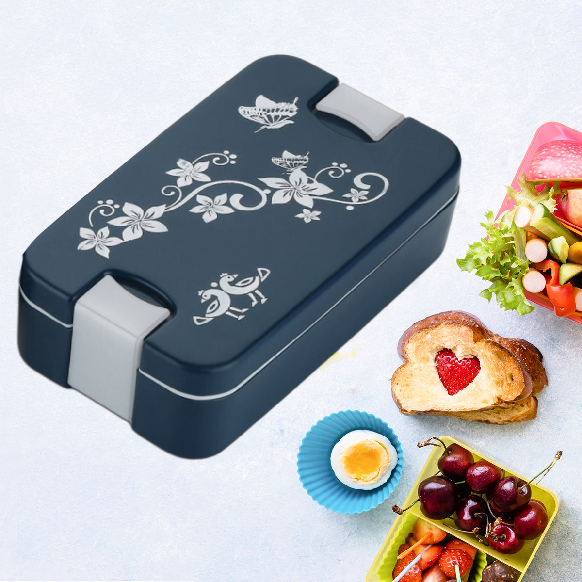 5331 Airtight Lunch Box 2 Compartment Lunch Box Leak Proof Food Grade Material Lunch Box Modern Appearance Compact Lunch Box With Spoon