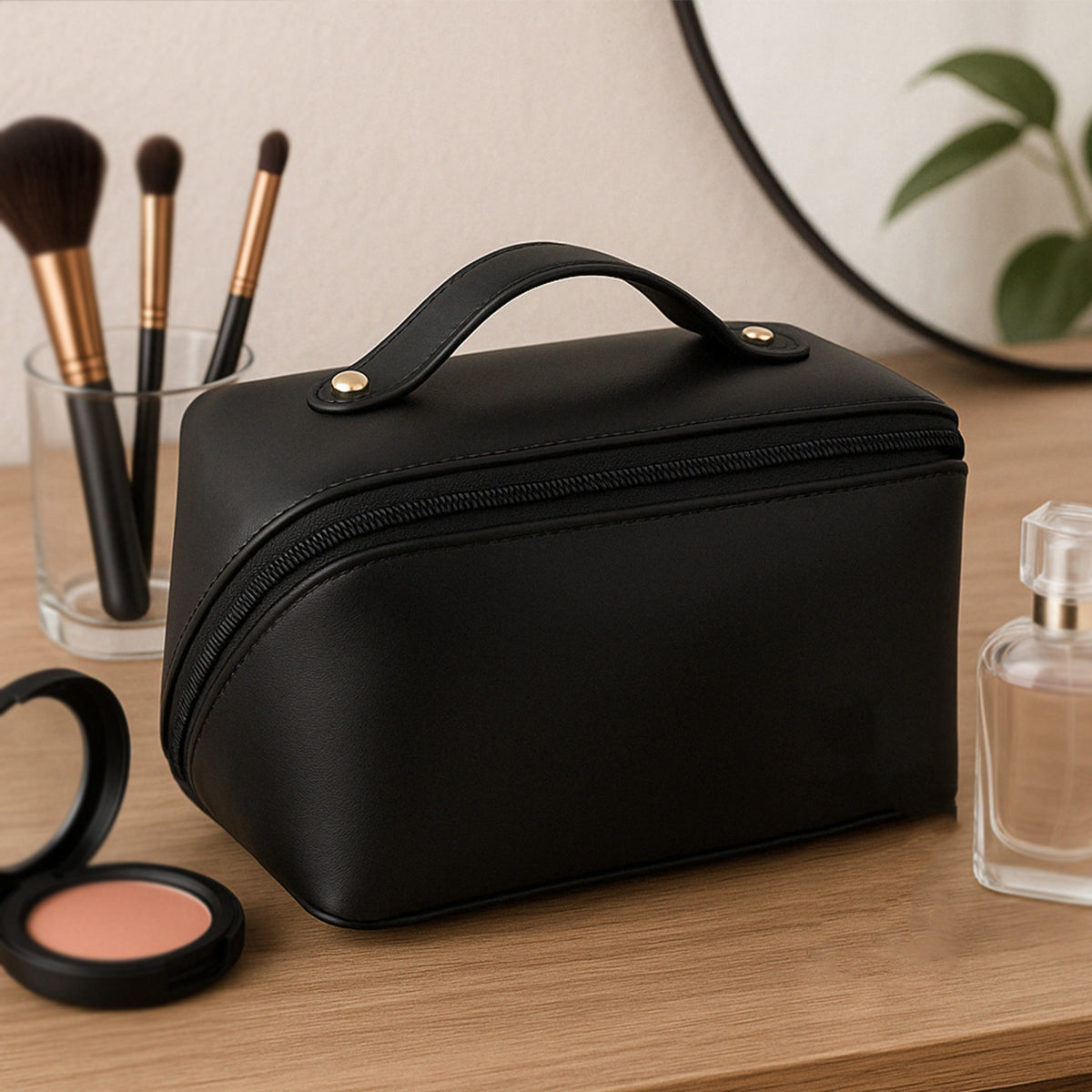 Premium Travel Makeup Toiletry Organizer Pouch With Zipper Handle(1 Pc)