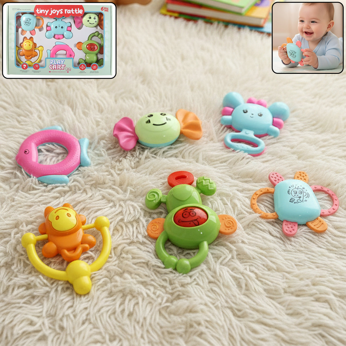 Play Cart Tiny Joys Rattle Toy Set 6-in-1 Baby Rattles