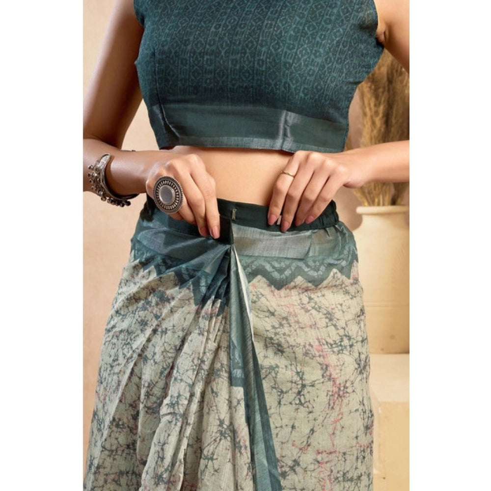 Women's Faux_Linen Printed Ready-to-Wear Saree With Unstitched Blouse 5.5 Mtr (Light_Grey)
