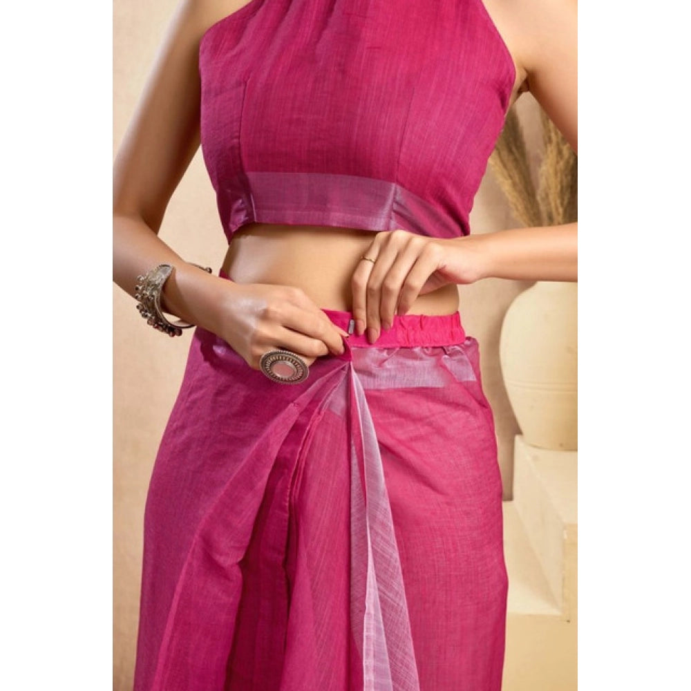 Women's Faux_Linen Printed Ready-to-Wear Saree With Unstitched Blouse 5.5 Mtr (Pink)
