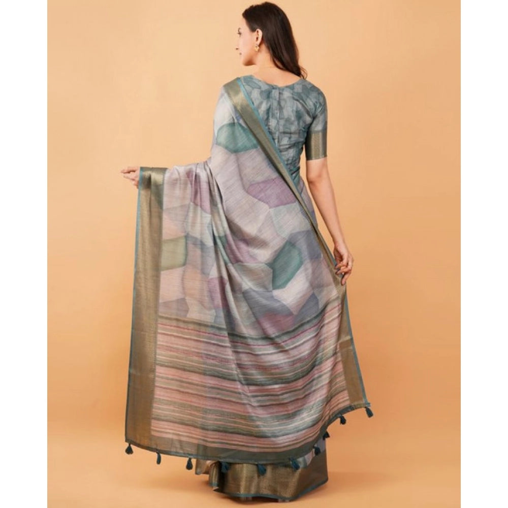 Women's Polyester Printed Saree With Unstitched Blouse 5.5 Mtr (Multicolor)