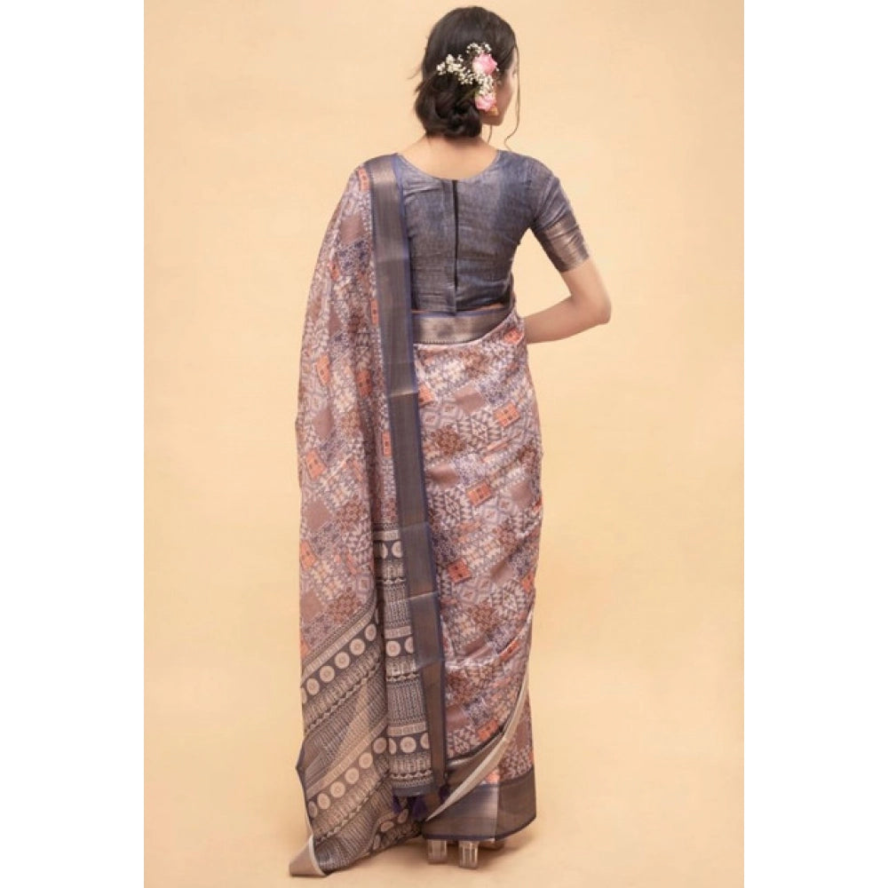 Women's Polyester Printed Saree With Unstitched Blouse 5.5 Mtr (Multicolor)