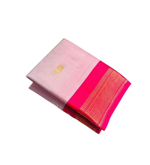 Generic Women's Cotton Silk Solid Saree With Unstitched Blouse - 5.5 Mtr (Pink)