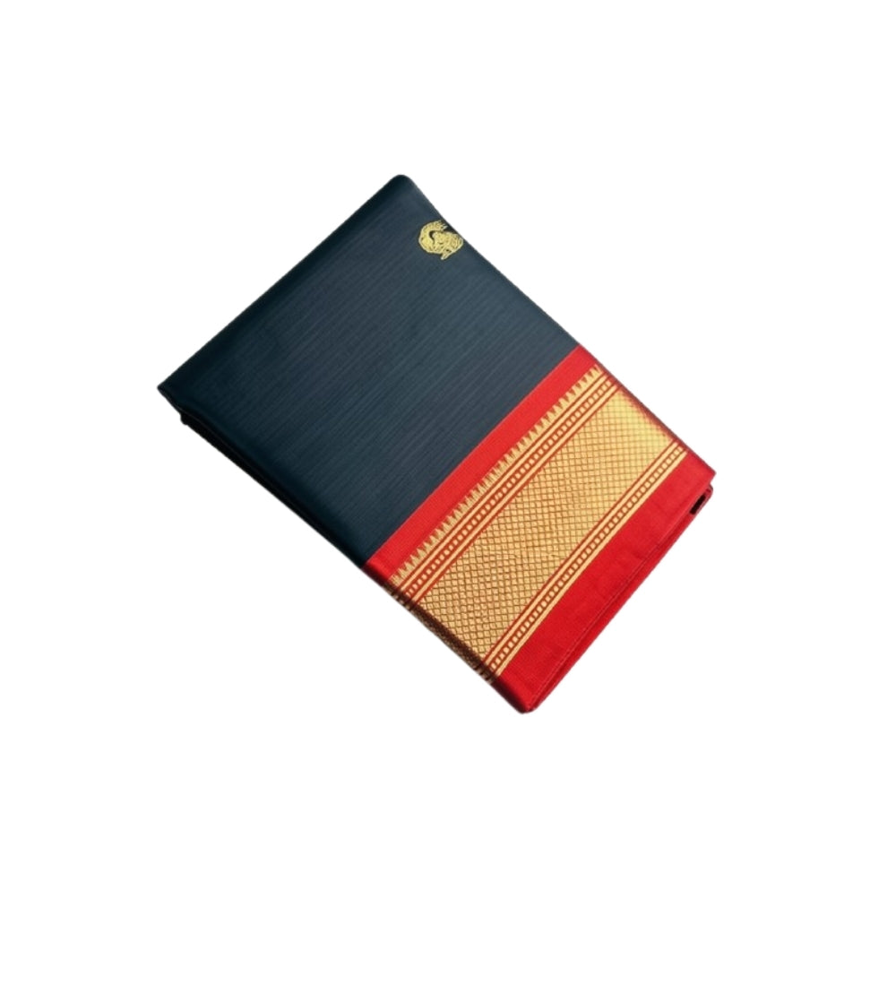 Generic Women's Cotton Silk Solid Saree With Unstitched Blouse - 5.5 Mtr (Black-Red)