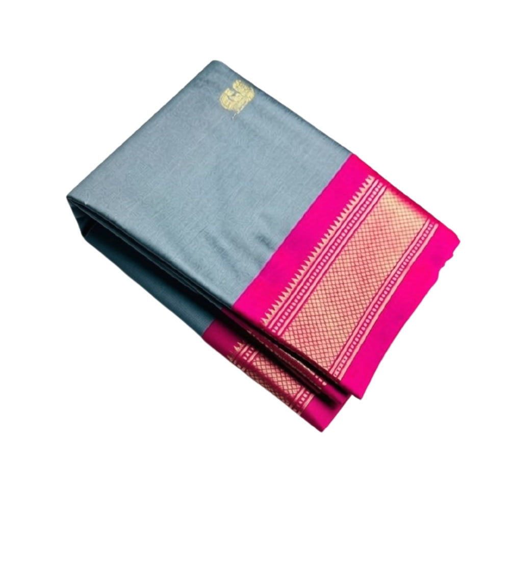 Generic Women's Cotton Silk Solid Saree With Unstitched Blouse - 5.5 Mtr (Grey-Pink)