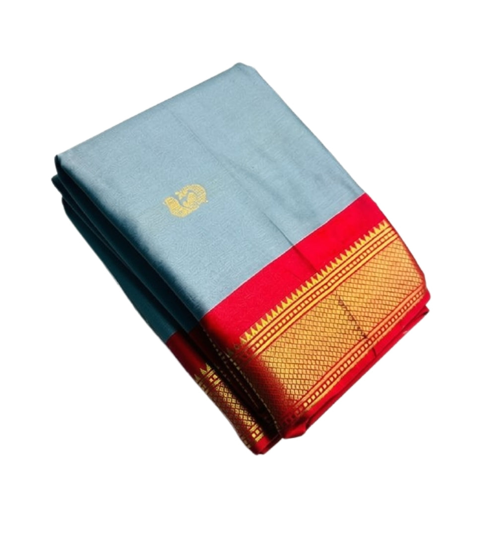 Generic Women's Cotton Silk Solid Saree With Unstitched Blouse - 5.5 Mtr (Grey-Red)