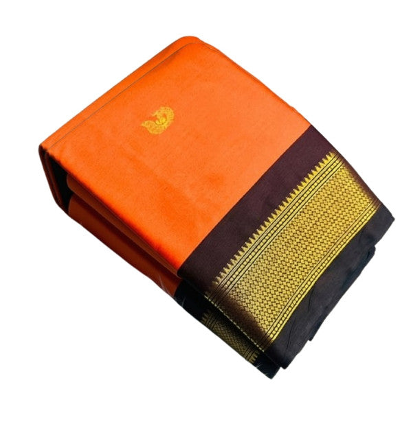 Generic Women's Cotton Silk Solid Saree With Unstitched Blouse - 5.5 Mtr (Orange-Brown)