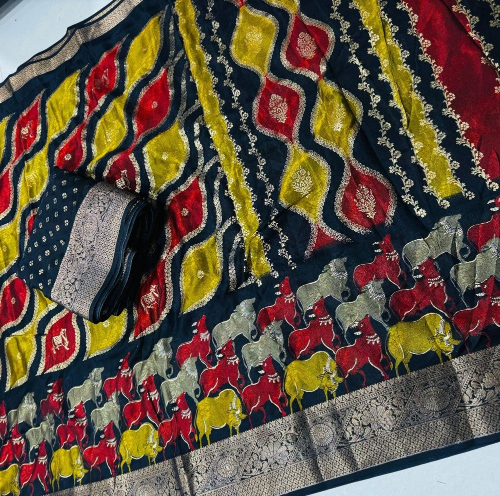 Generic Women's Art Silk Kalamkari Printed Saree With Unstitched Blouse - 5.5 Mtr (Multicolor)
