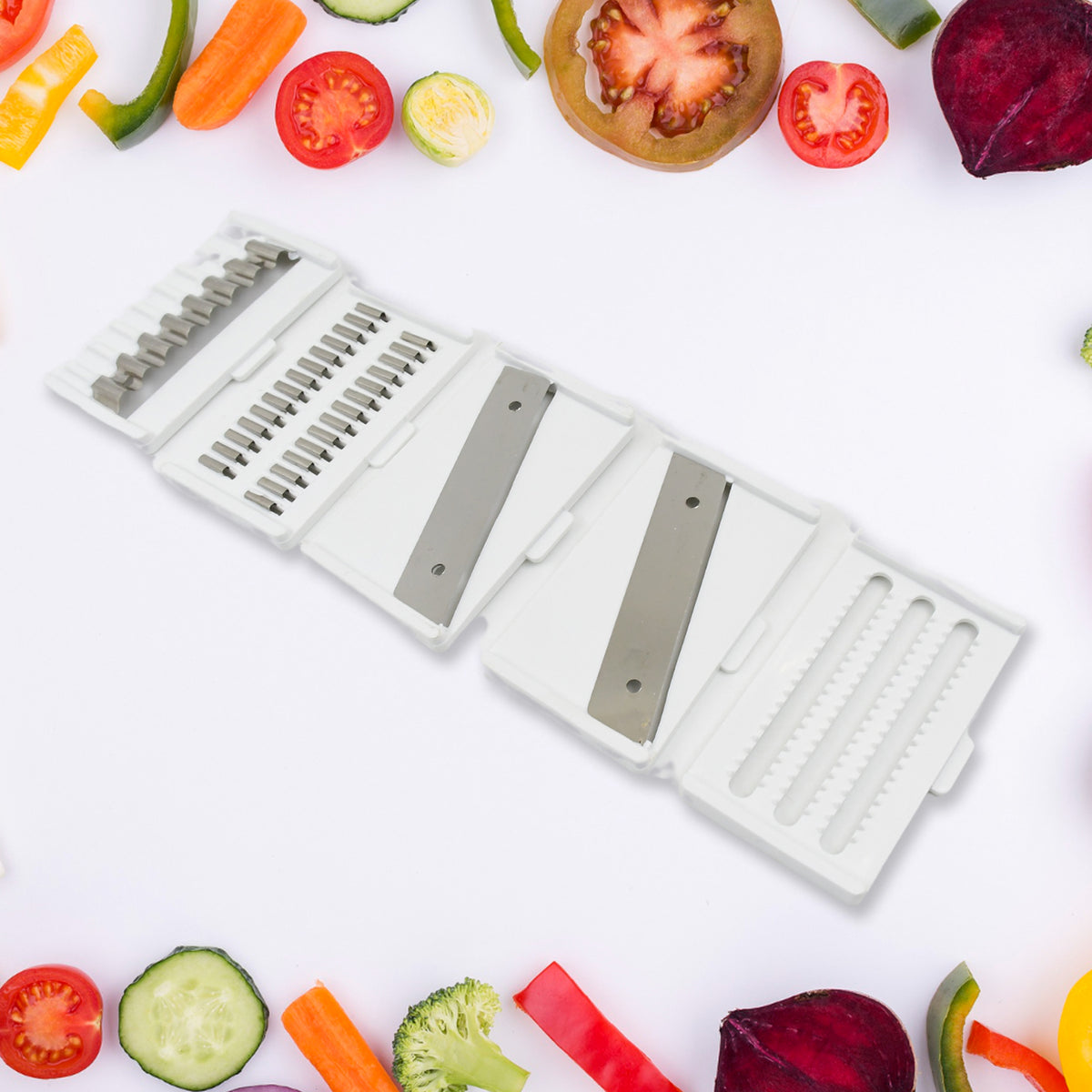 Vegetable Slicer Cutter - 6 Blades Kitchen Accessories Tools Appliances With Container Handle (1 Set)
