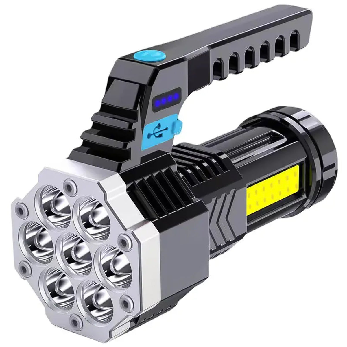 Portable Flashlight Torch Cob 7led Hand Light Usb Rechargeable Light With Side Light (1 Pc)