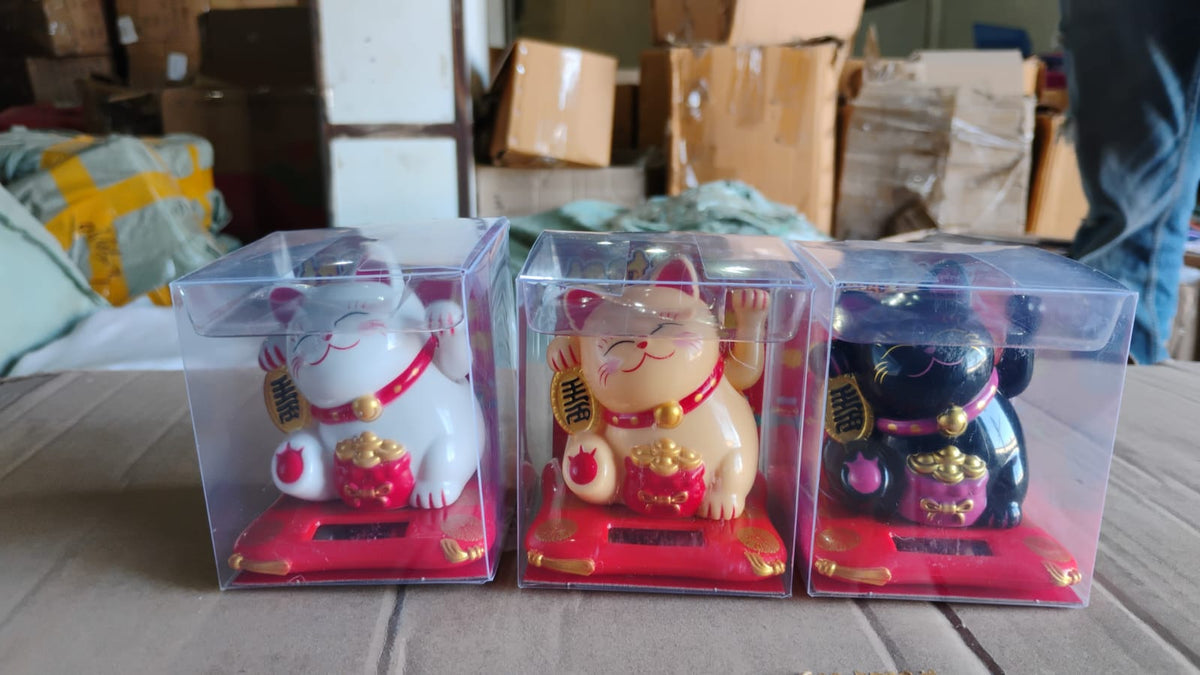Solar Powered Happy Cat Beautiful With Arm Waves Wealth Cat (1 Pc Mix Color)