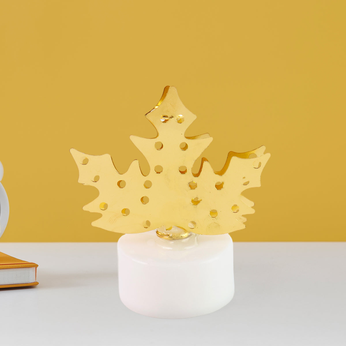 Decorative Led Gold Metal Leaf Diya Lamp (1 Pc)