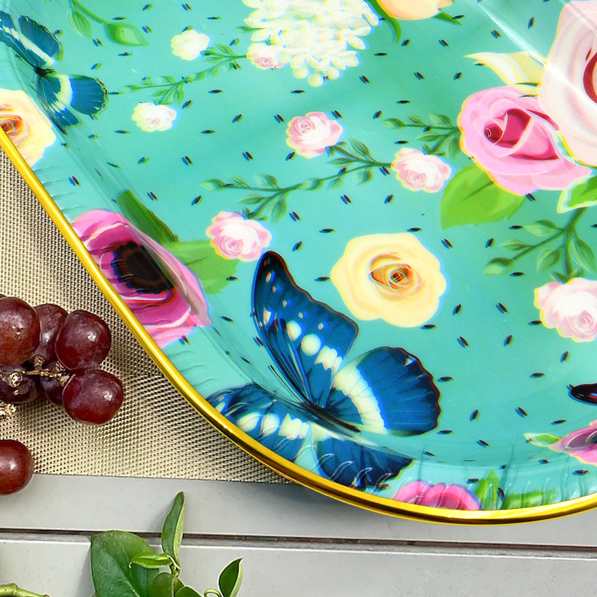 Big Plastic Flower Printed Design Serving Tray (1 Pc 35 X 24 Cm)