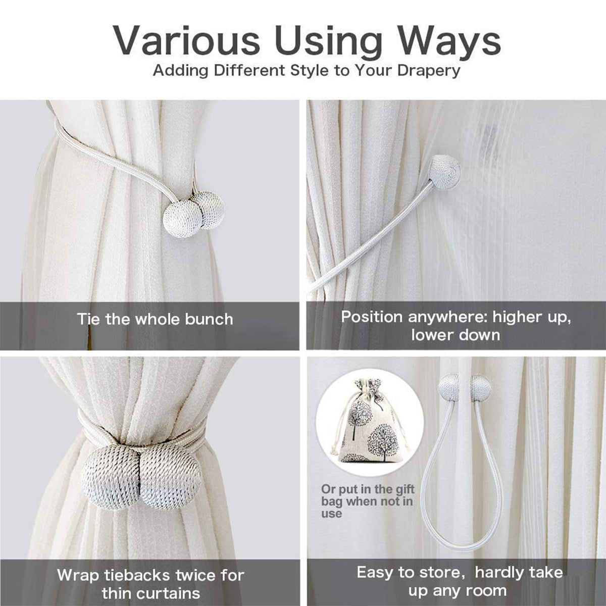 Magnetic Curtain Tiebacks - (2 Pc Set)