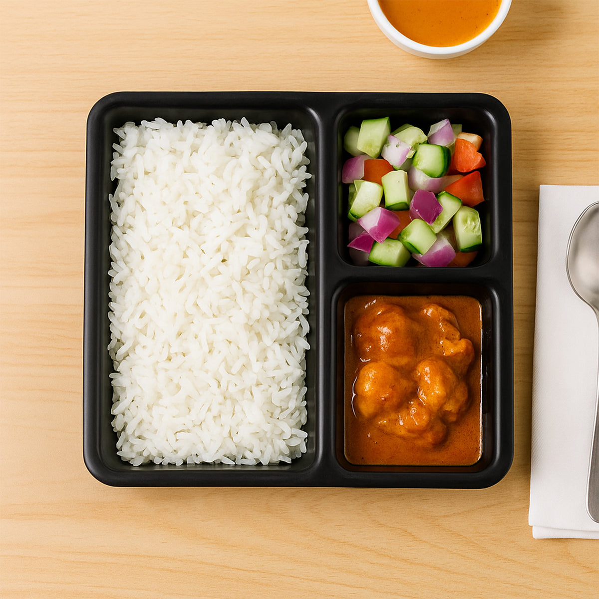 Plastic Multi-compartment Meal Serving Tray 3-section Rectangular Dining Plate (1 Pc Black)