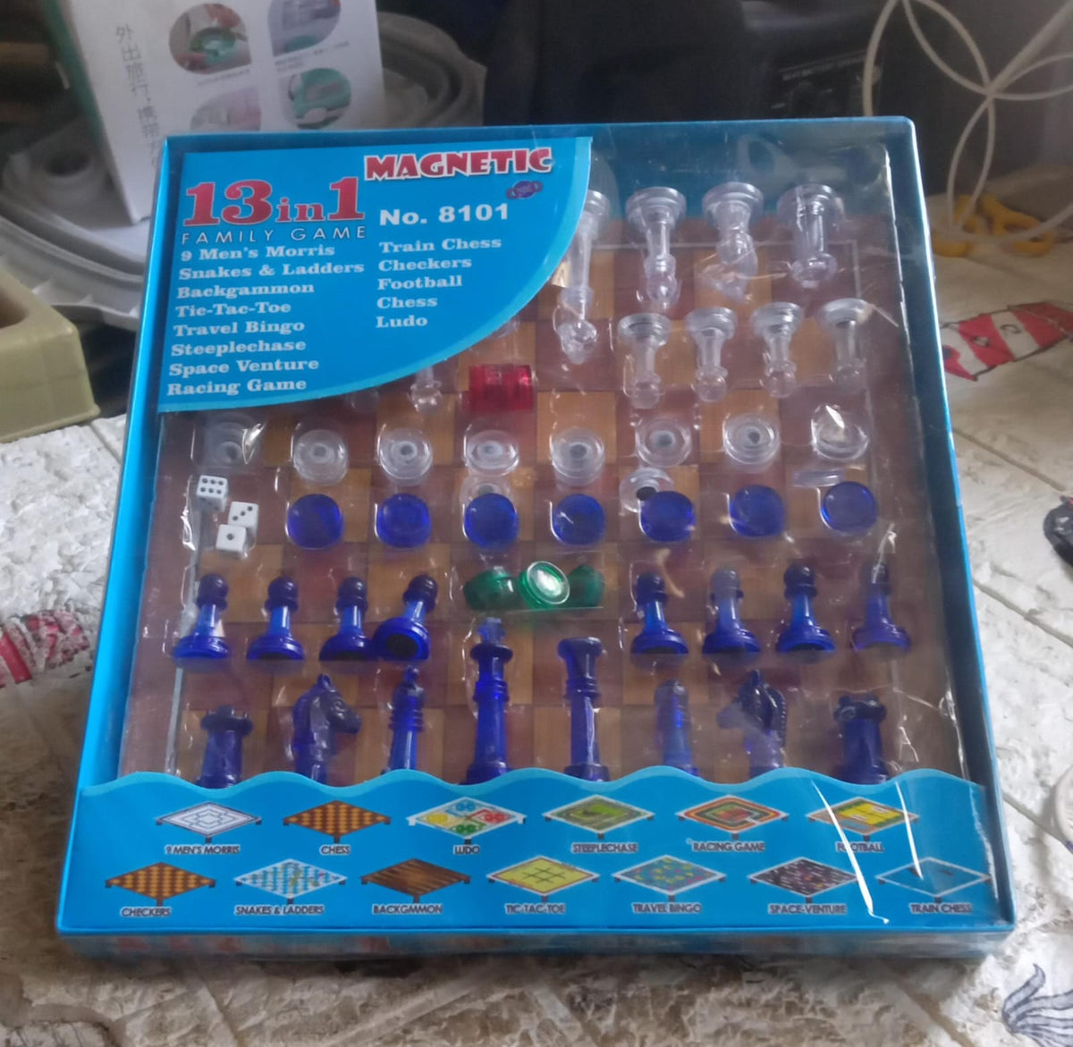 17669 13 In 1 Family Board Game Chess Snakes Ladders Ludo Tic-tac-toe Checkers Travel Bingo Football Space Venture Steeplechase Set For Kids