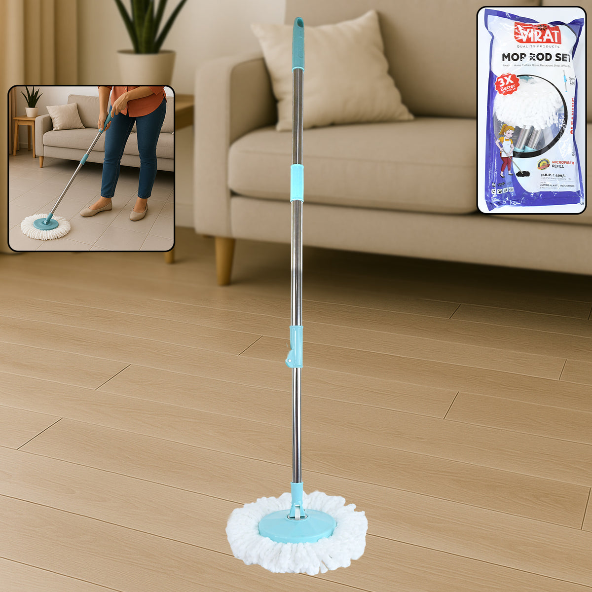 Adjustable Stainless Steel Mop Rod Set 120 Cm