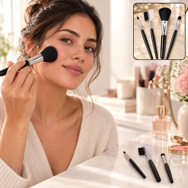 Mini Makeup Brush Set For Face Eye Brow And Lip Makeup With Compact Tools (5 Pc)