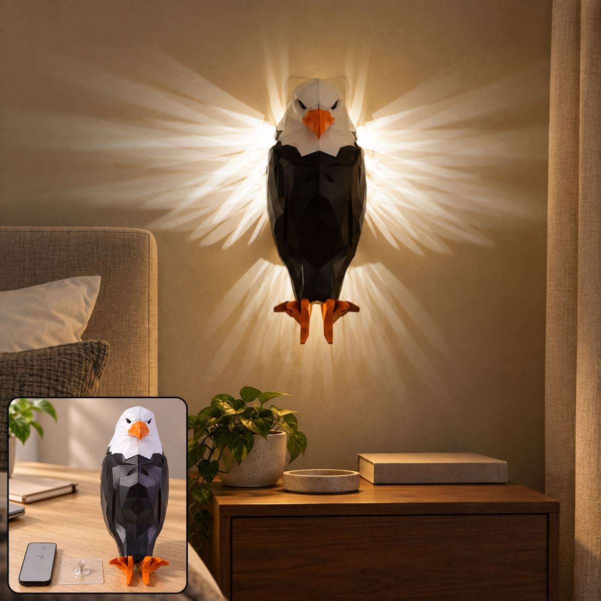 Eagle Shaped Led Ambient Wall Light With Remote And Magnetic Holder (1 Pc Set)