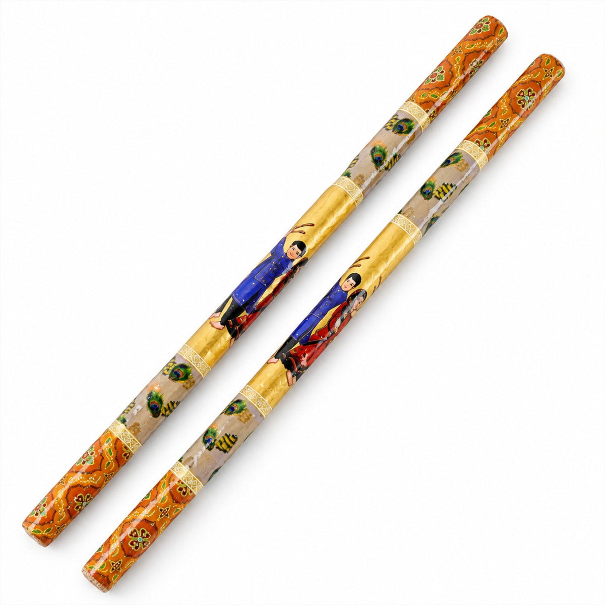 Decorative Wooden Dandiya Stick Pair With Traditional Printed Design