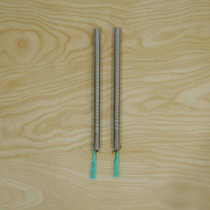 Small Steel Dandiya Stick Pair With Ribbed Grip Tassels And Bell Accents
