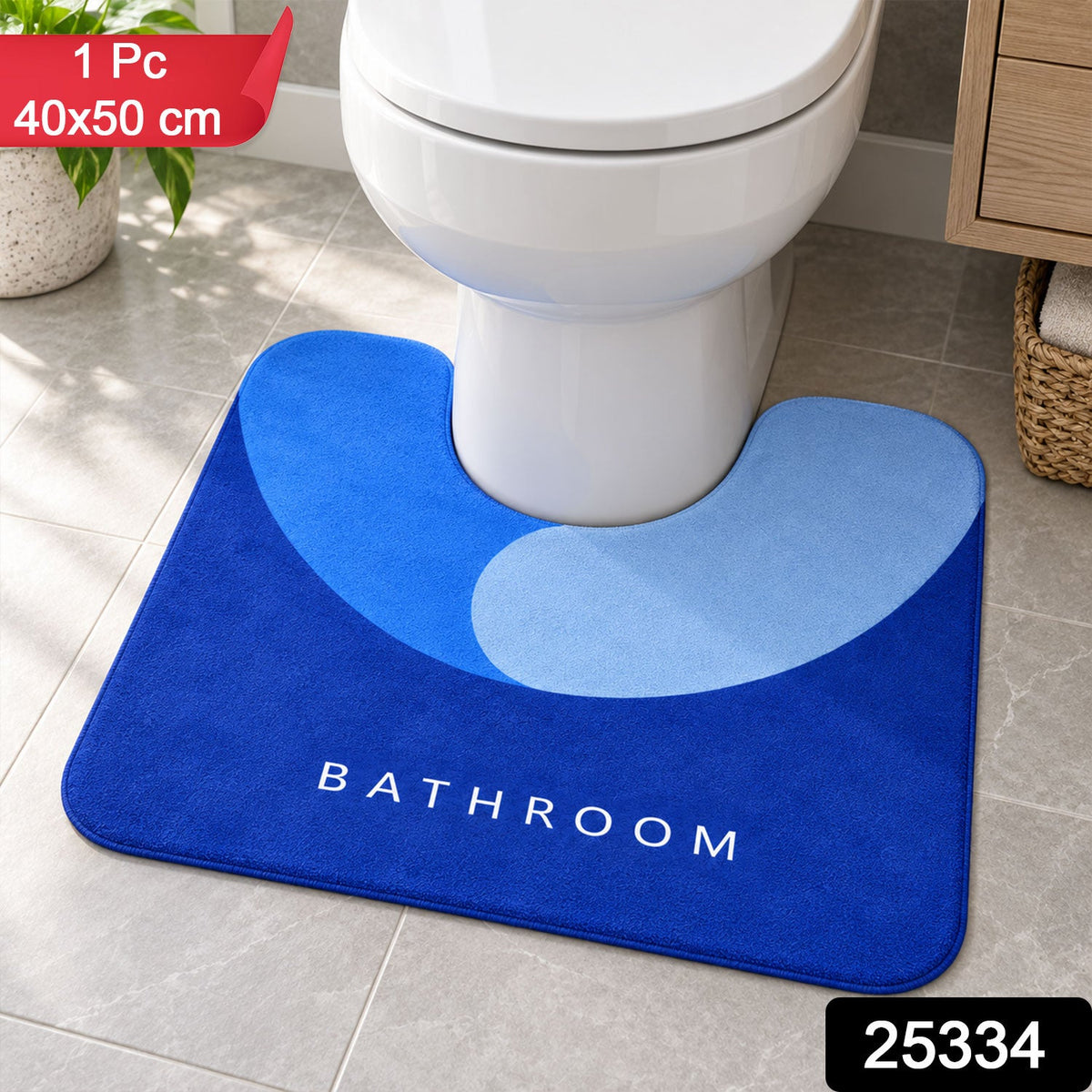 U Shape Toilet Contour Mat Anti-skid Absorbent Commode Rug (1 Pc 40x50 Cm)