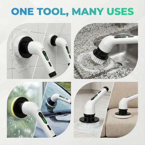 7-in-1 Electric Spin Scrubber Cleaning Brush With Extension Handle (1 Set)