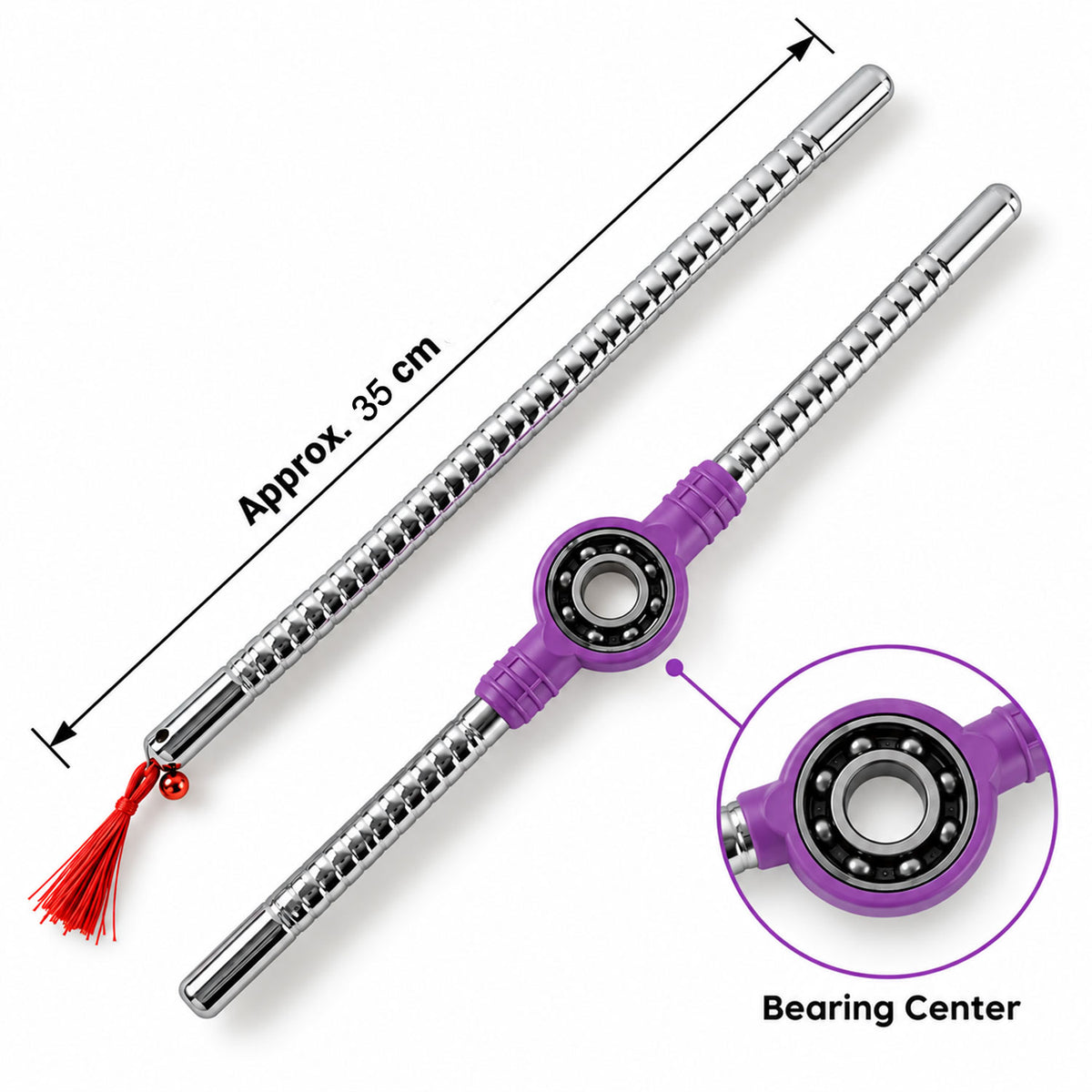 Steel Dandiya Stick Pair With Bearing Center Textured Grip And Tassel