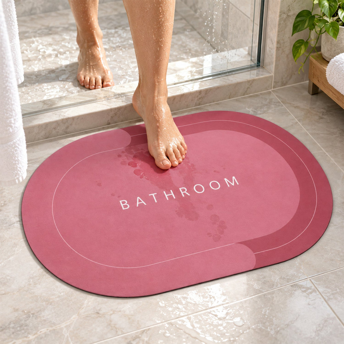 Two-tone Oval Bathroom Rug Water Absorbing Anti-skid Mat (1 Pc 58.5x39 Cm)