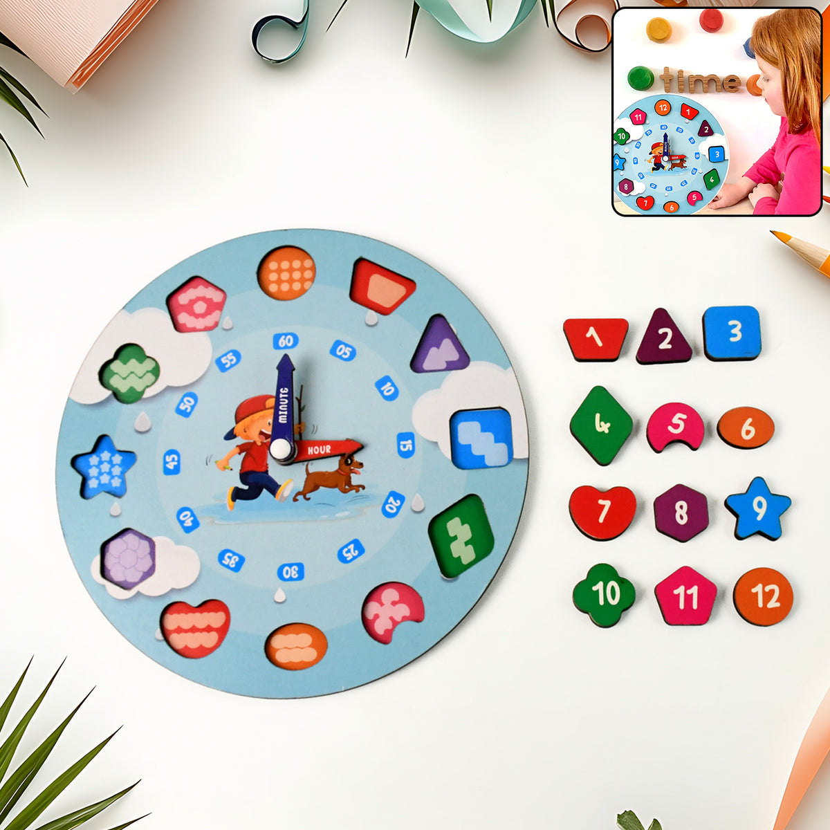 Aditi Wooden Educational Learning Clock Toy With Movable Hands