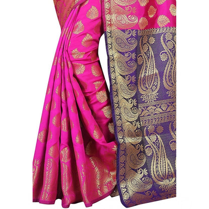 Women's Jacquard Woven Saree With Unstitched Blouse 5.5Mtr (Pink)