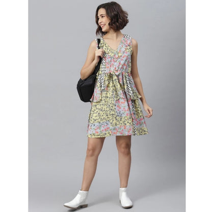 Women's Polyester Peplum Sleeveless Above Knee Dress (Multicolor)