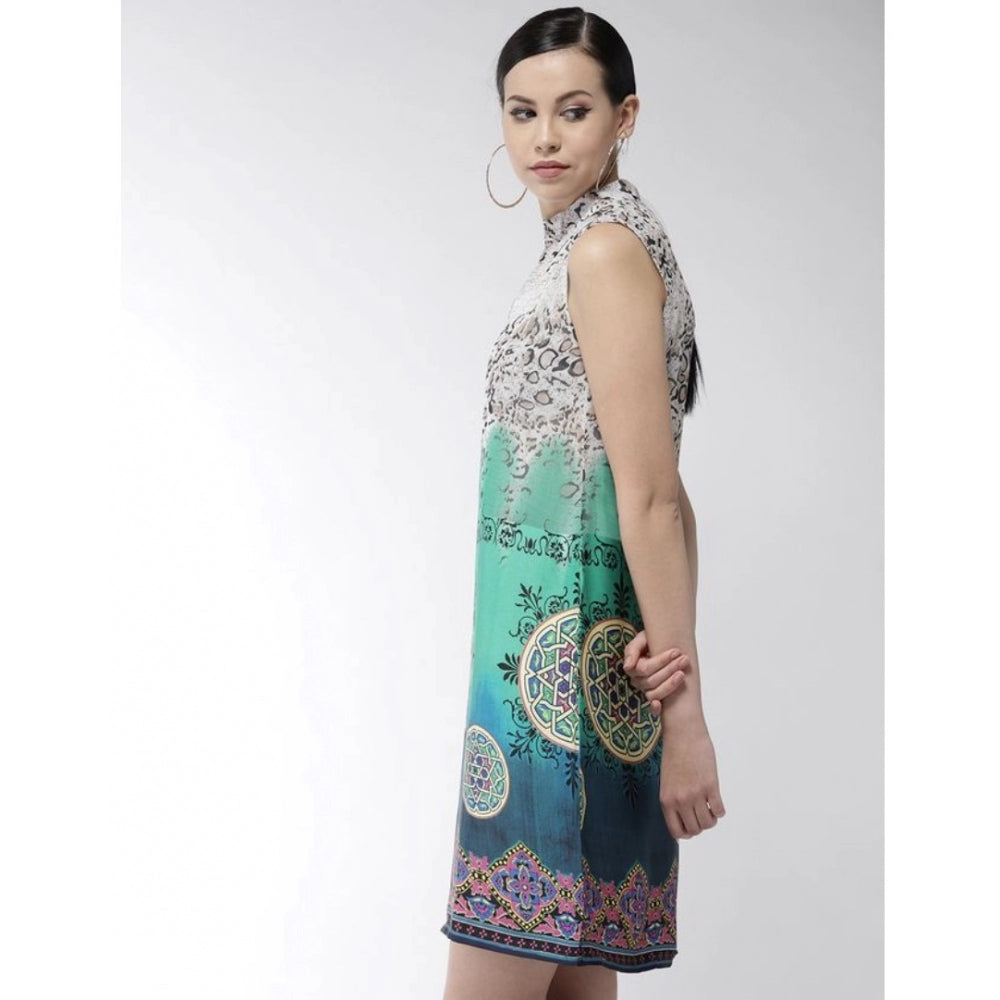 Women's Polyester Printed Sleeveless Above Knee Dress (Multicolor)