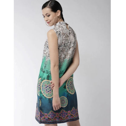 Women's Polyester Printed Sleeveless Above Knee Dress (Multicolor)