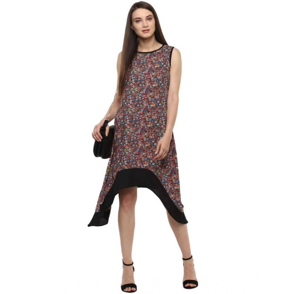 Women's Polyester Printed Sleeveless Knee-Length Dress (Multicolor)