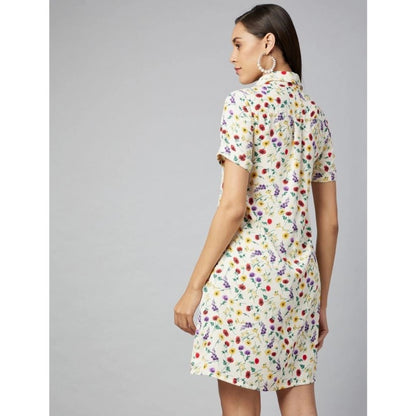 Women's Polyester Floral Short Sleeve Above Knee Dress (Multicolor)