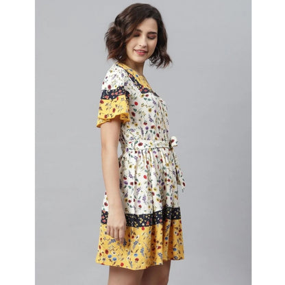 Women's Polyester Floral Flutter Above Knee Dress (Multicolor)