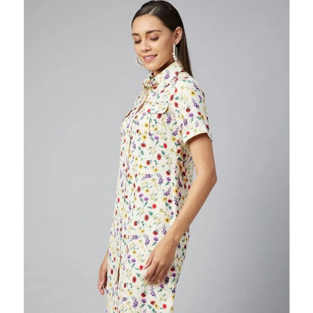 Women's Polyester Floral Short Sleeve Above Knee Dress (Multicolor)