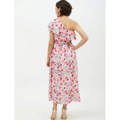 Women's Polyester Floral One Shoulder Calf-length Dress (Multicolor)