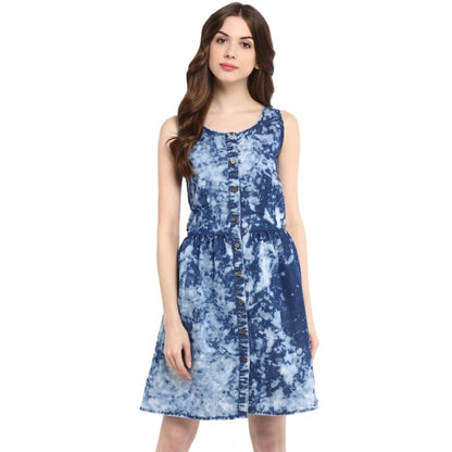 Women's Denim Tie &amp; Dye Sleeveless Above Knee Dress (Blue)