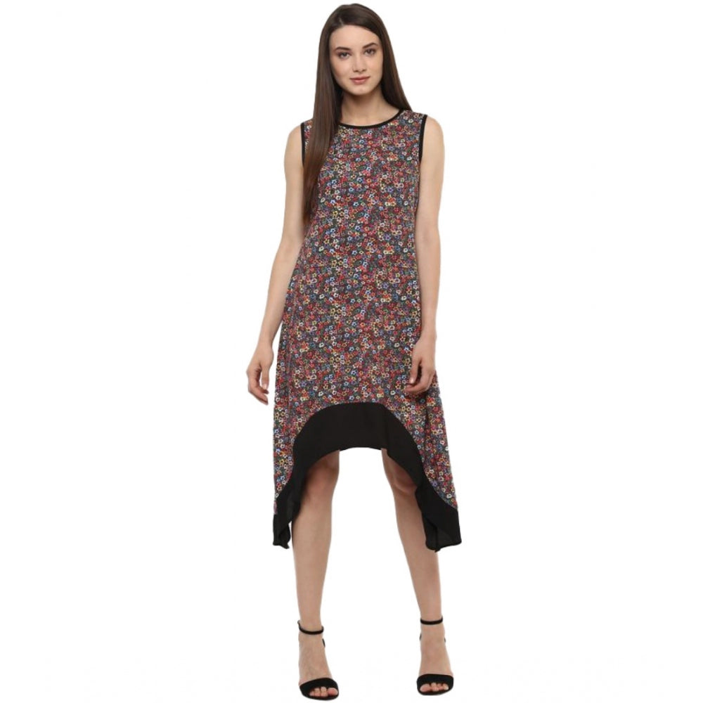 Women's Polyester Printed Sleeveless Knee-Length Dress (Multicolor)