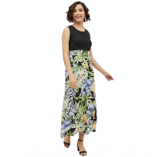 Women's Rayon Floral Sleeveless Calf-length Dress (Multicolor)