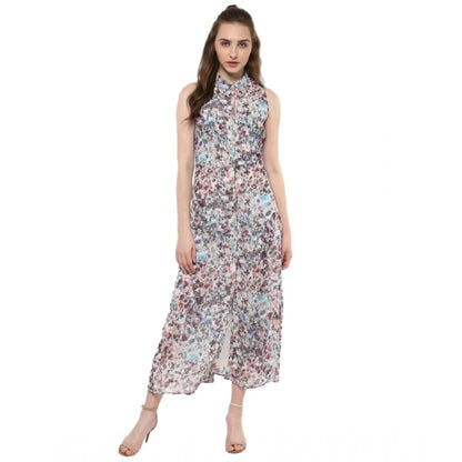 Women's Polyester Chiffon Printed Sleeveless Dress (Multicolor)
